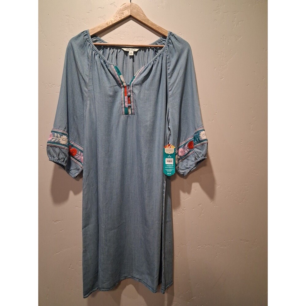 Pioneer Woman Size XL Light Blue Dress Embroidered Balloon Sleeves Peasant NWT